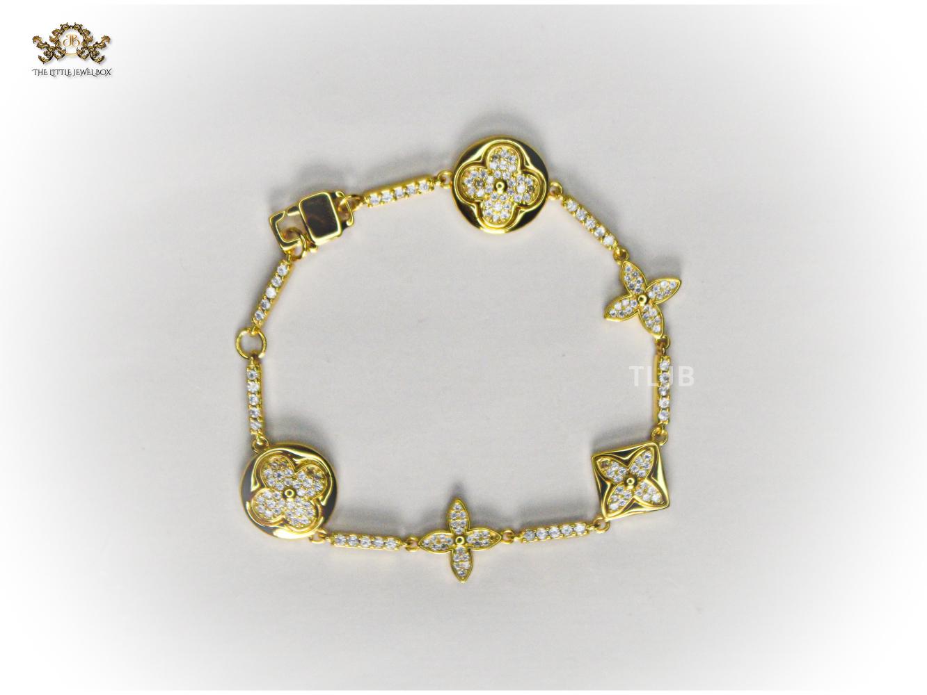 Alphabet L & V gold cz tennis bracelet