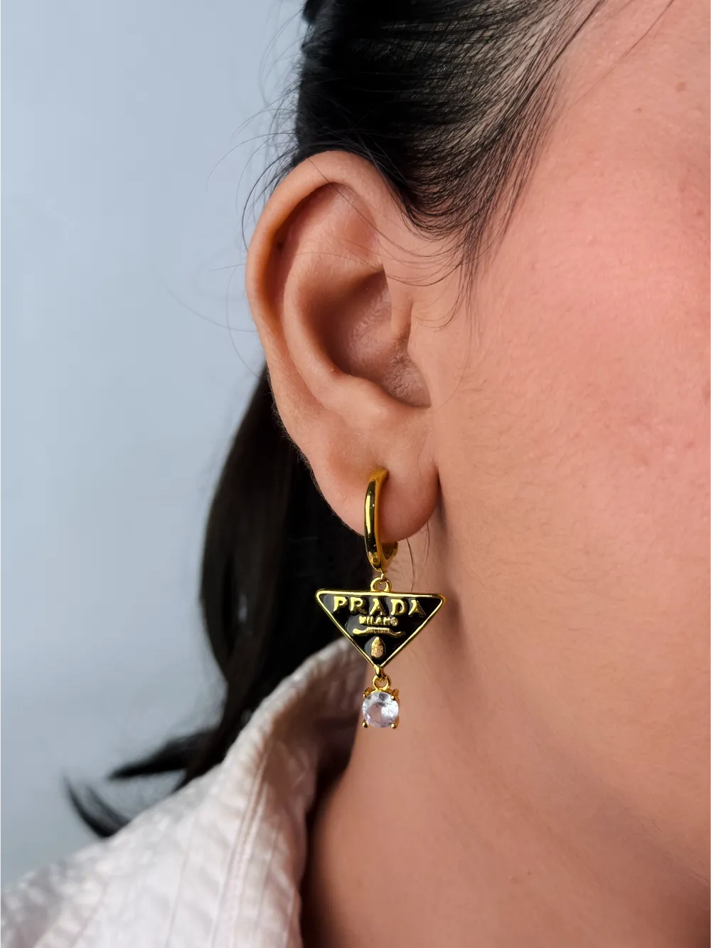 Black and Gold Triangle Stone Drop Earrings