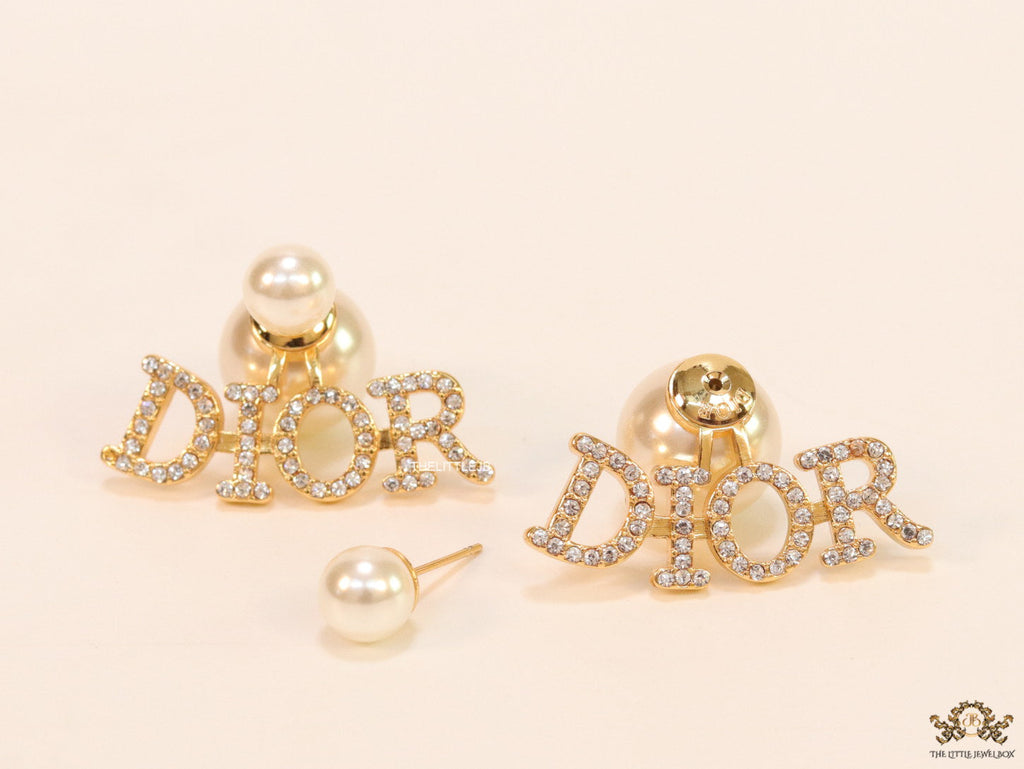 Gold plated alphabet studs in cz and pearl