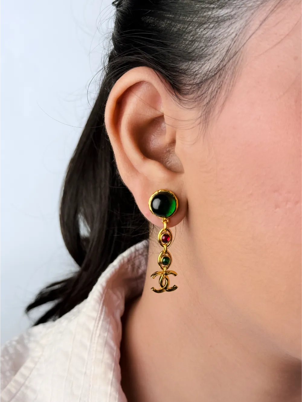 Gold Multicolor Double C Drop Earrings