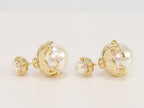 Double C white pearl studs in gold finish