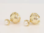 Double C white pearl studs in gold finish