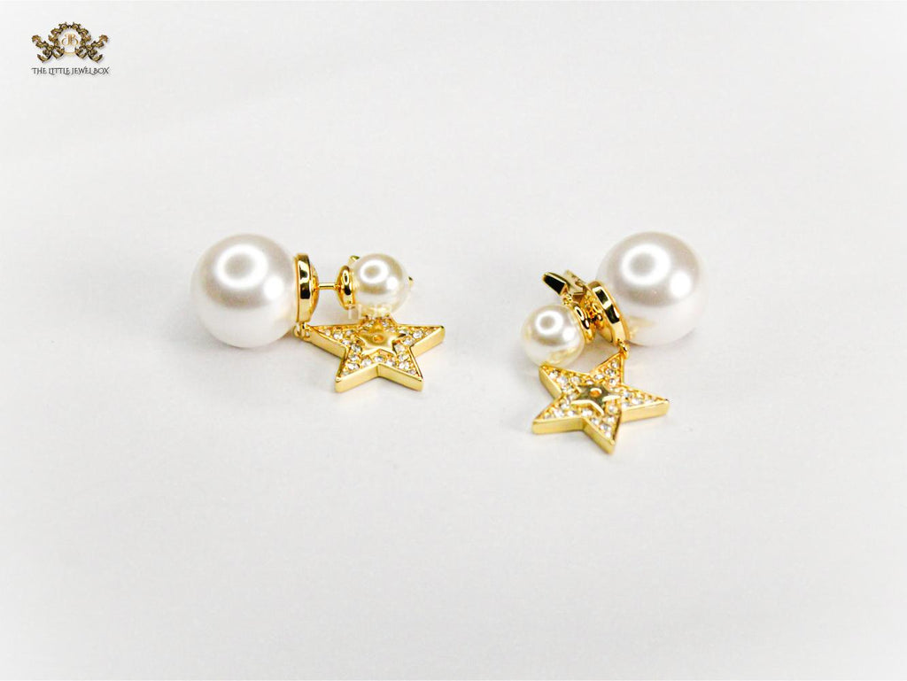 Alphabet CD Pearl CZ bomber star charm earrings