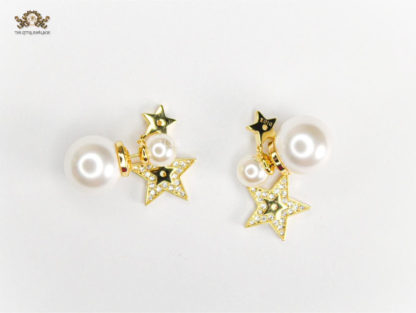 Alphabet CD Pearl CZ bomber star charm earrings