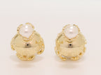 Double C white pearl studs in gold finish