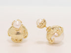 Double C white pearl studs in gold finish