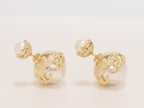 Double C white pearl studs in gold finish