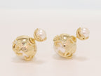 Double C white pearl studs in gold finish