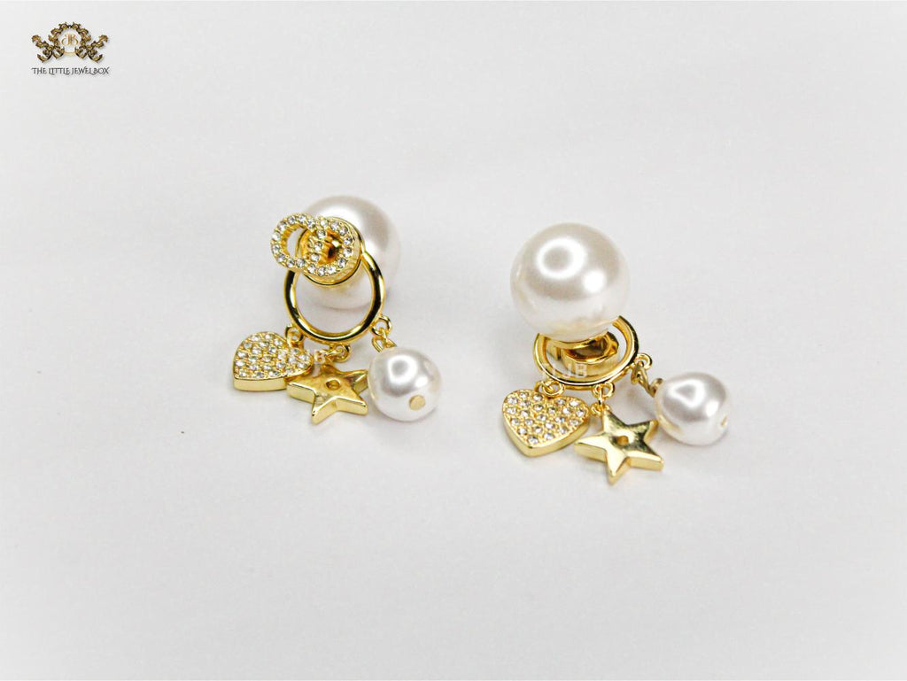Alphabet CD Pearl CZ mini charmed bomber earrings
