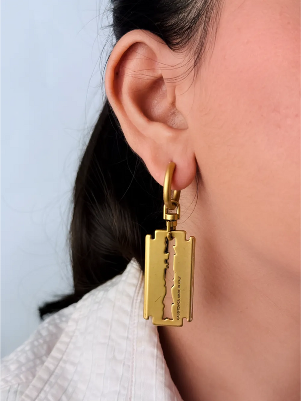 Gold Razor Blade Hoop Earrings