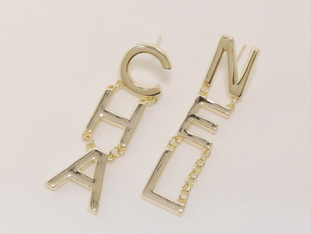 Double C long gold dangles