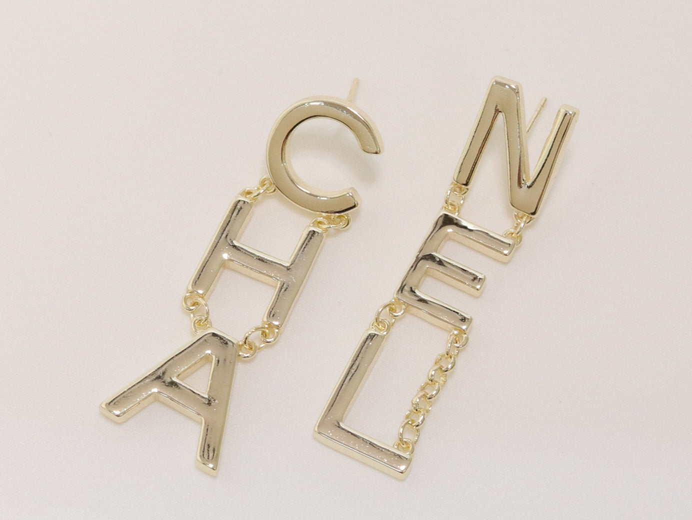 Double C long gold dangles