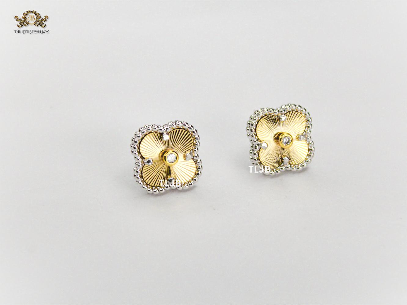 Alphabet VC Celestial gold and cz clover studs