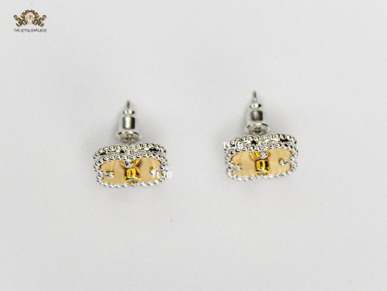 Alphabet VC Celestial gold and cz clover studs