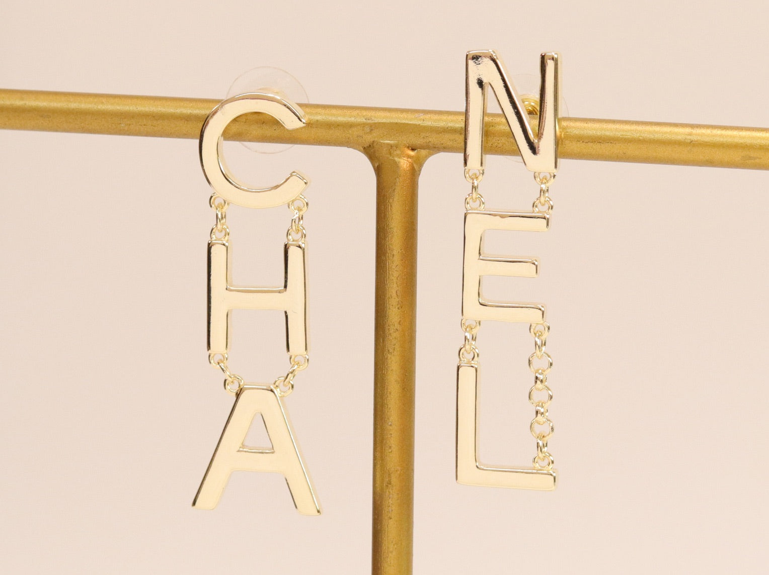 Double C long gold dangles