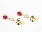 Alphabet D and G multicoloured long dangles in gold finish with cz
