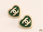 Heart shape twin C motif golden studs with deep green base
