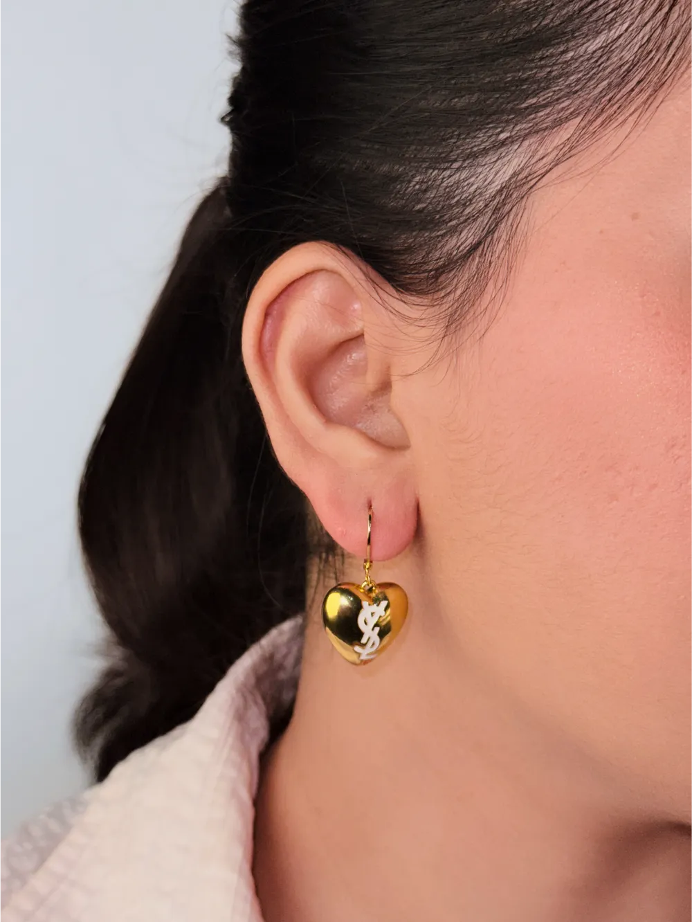Gold Alphabet Y S L Heart Drop Earrings