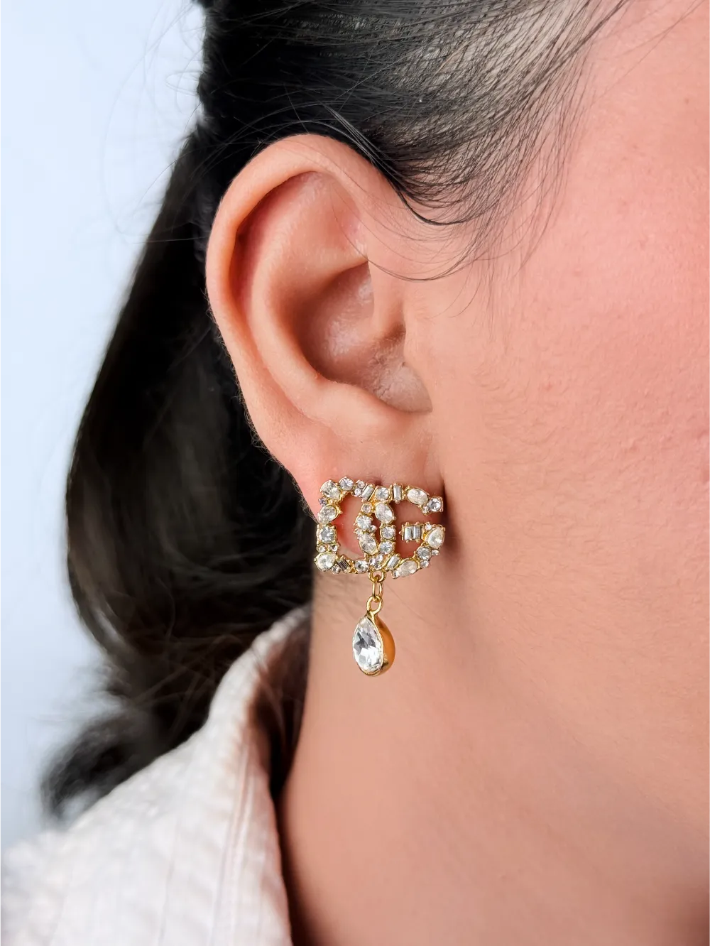 Gold Alphabet DG CZ Drop Earrings