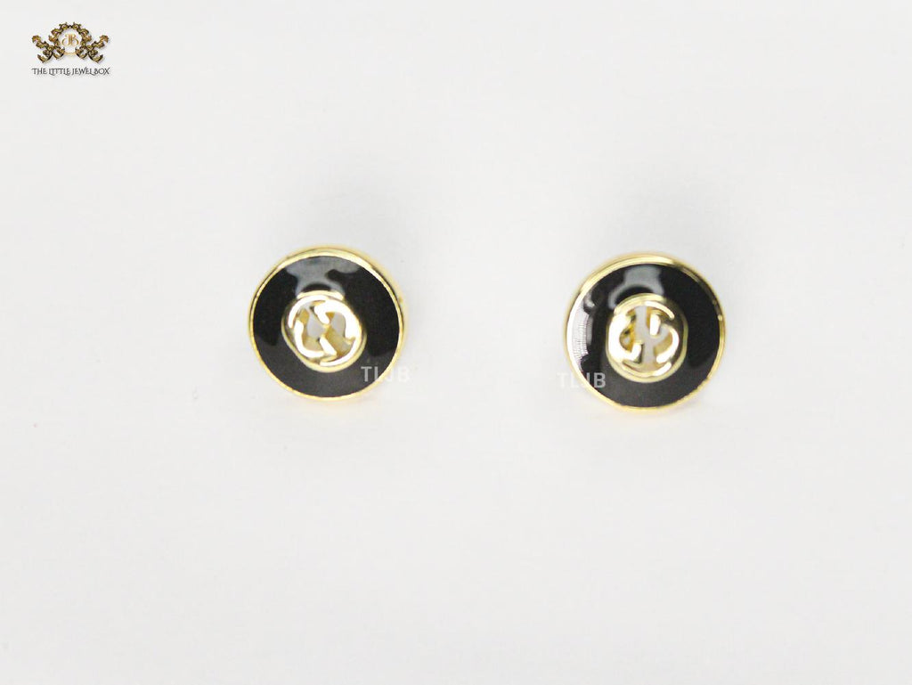 Double G black enamel studs gold