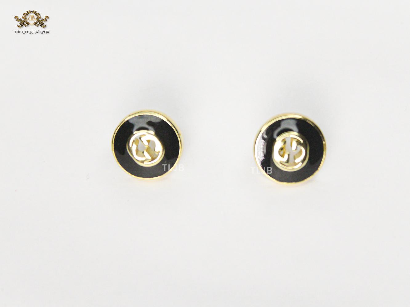 Double G black enamel studs gold