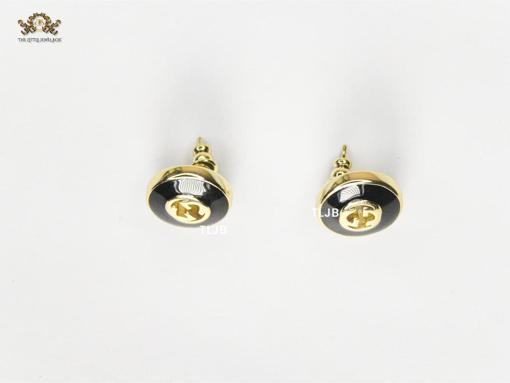 Double G black enamel studs gold