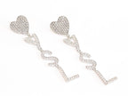 Alphabet Y S and L heart dangles in platinum finish in cz