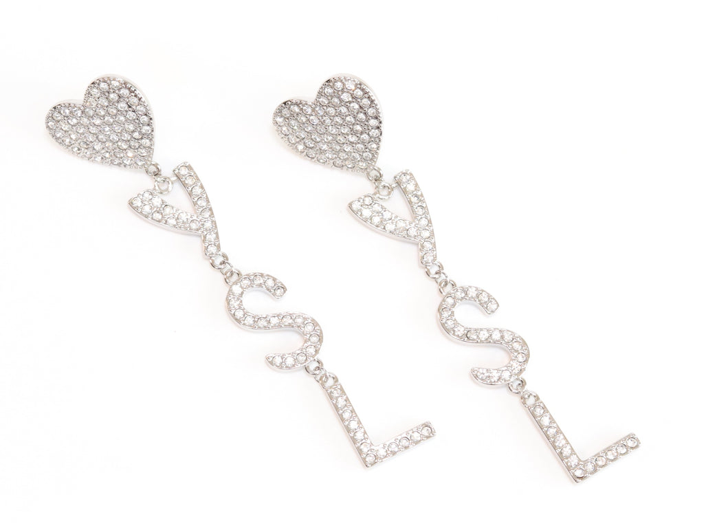 Alphabet Y S and L heart dangles in platinum finish in cz