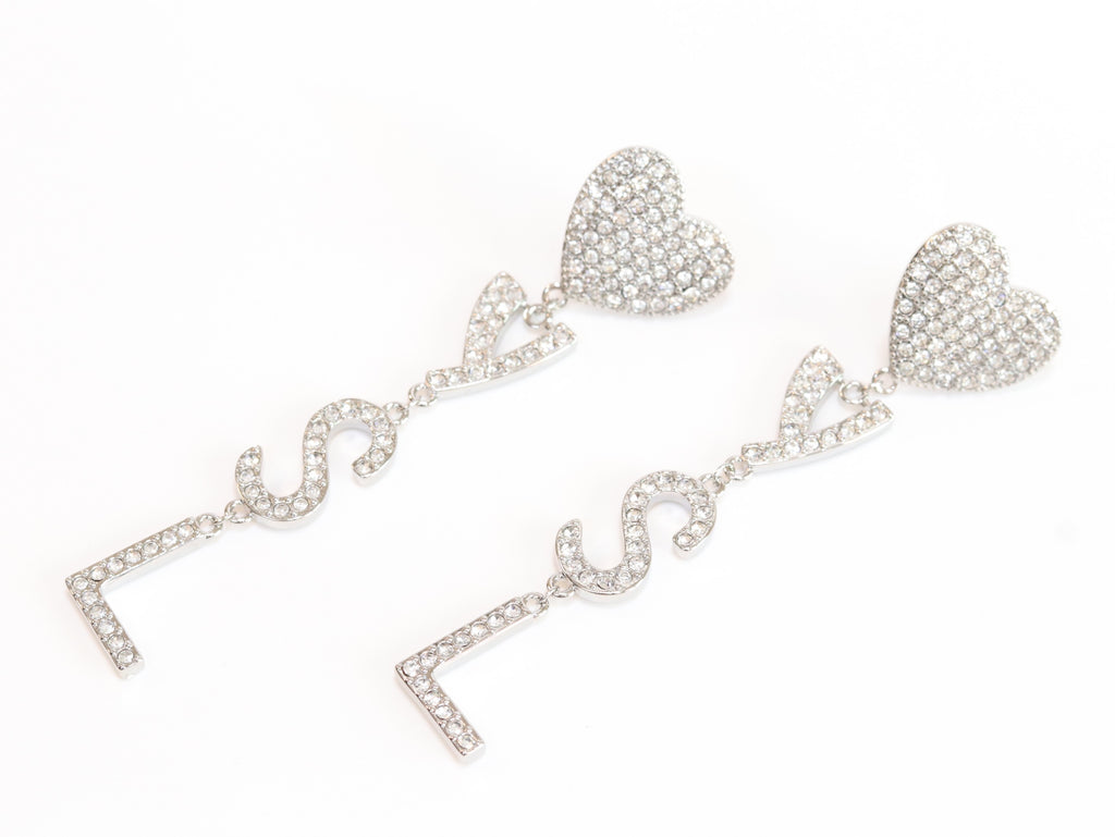 Alphabet Y S and L heart dangles in platinum finish in cz