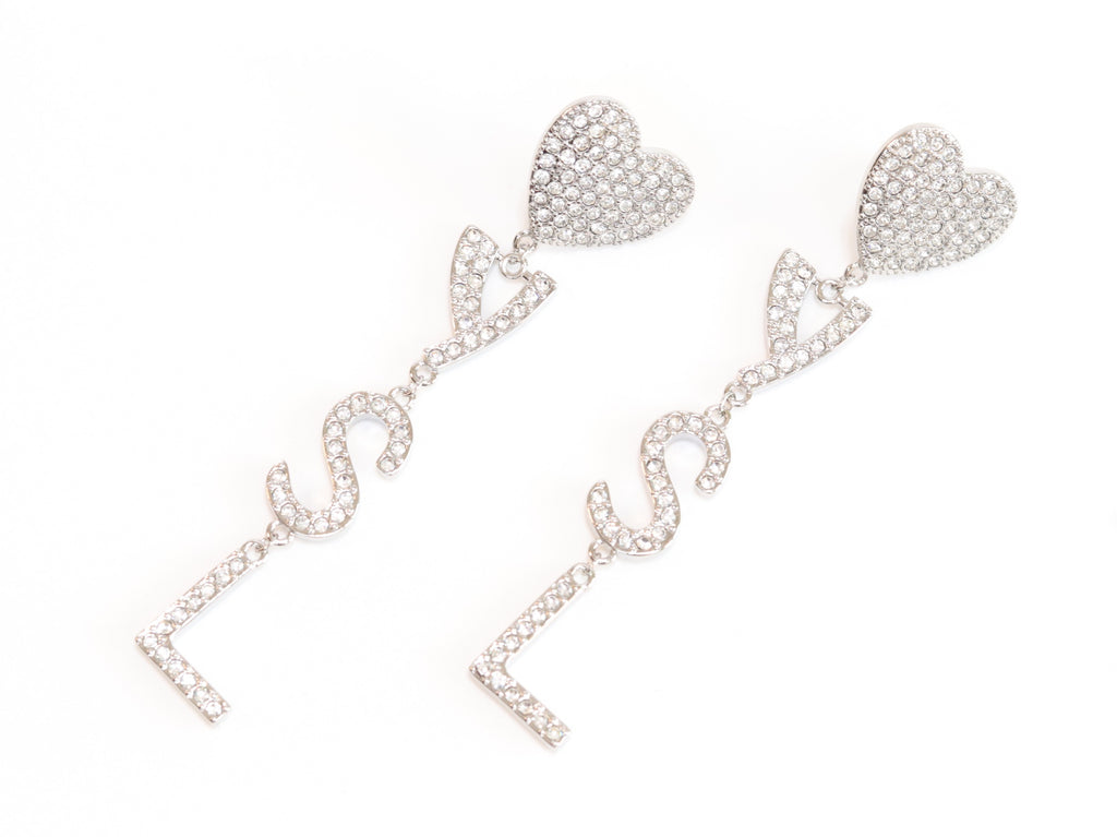 Alphabet Y S and L heart dangles in platinum finish in cz