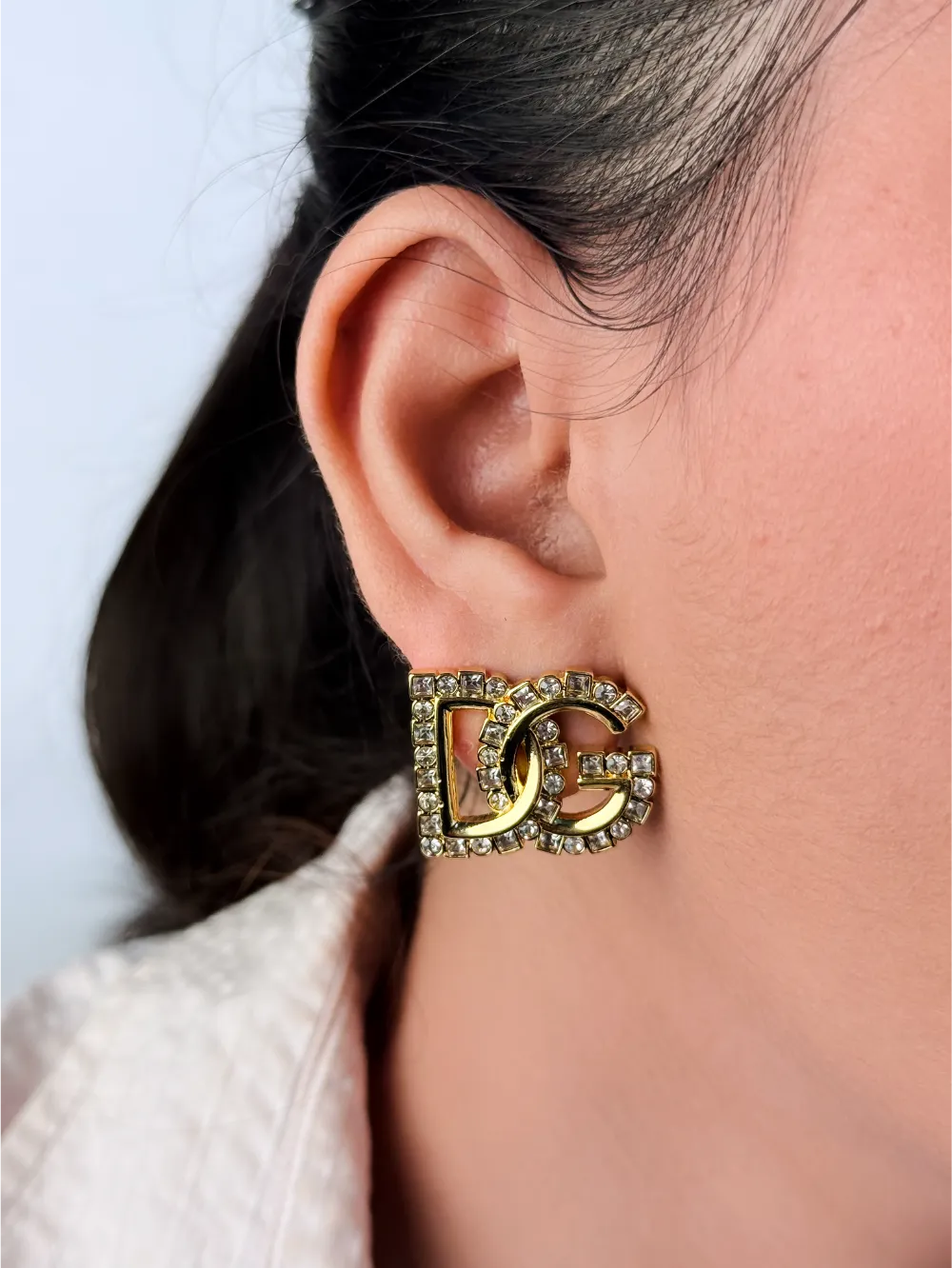 Gold Alphabet DG CZ Stud Earrings