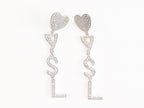 Alphabet Y S and L heart dangles in platinum finish in cz