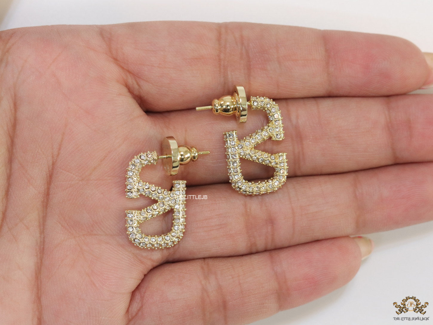 Golden cz alphabet studs with letter V