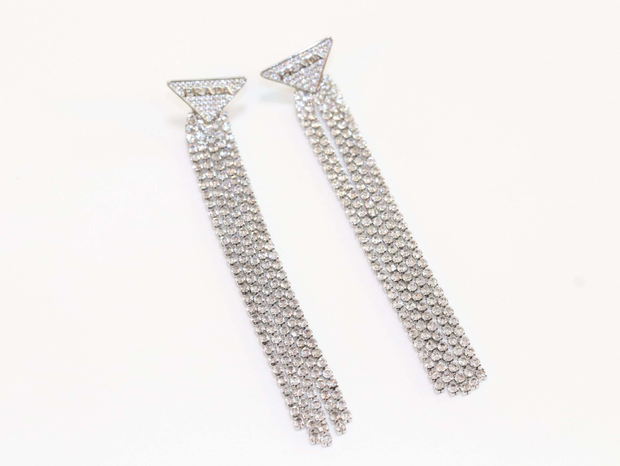 Alphabet P long dangles in platinum finish in cz