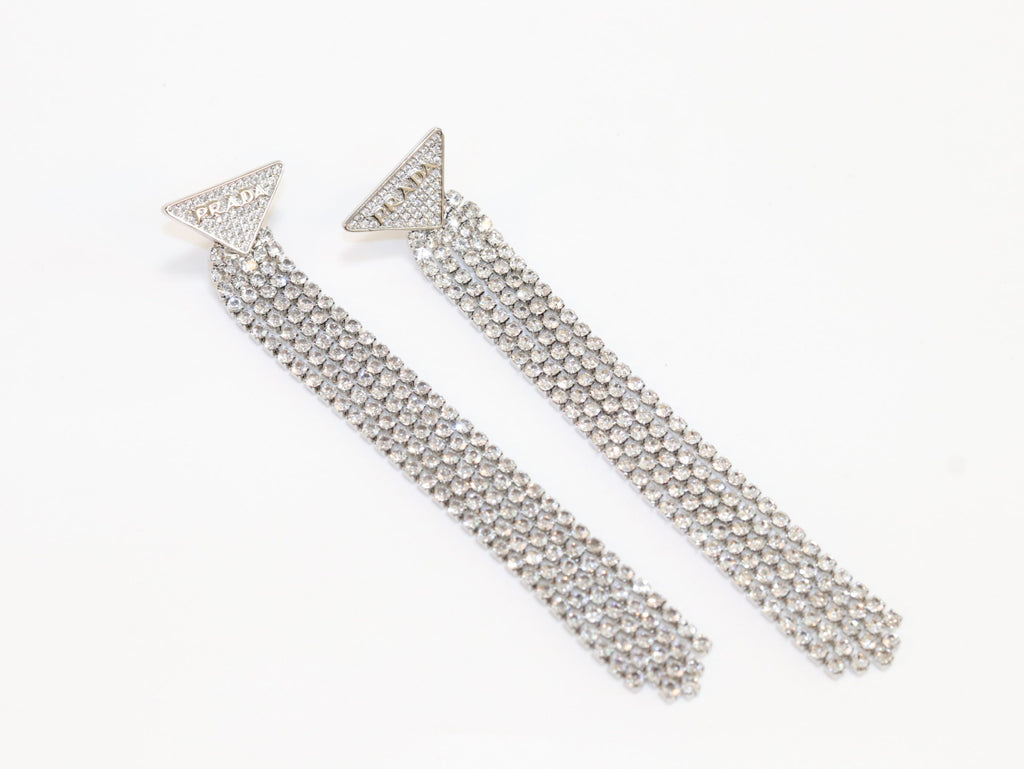 Alphabet P long dangles in platinum finish in cz