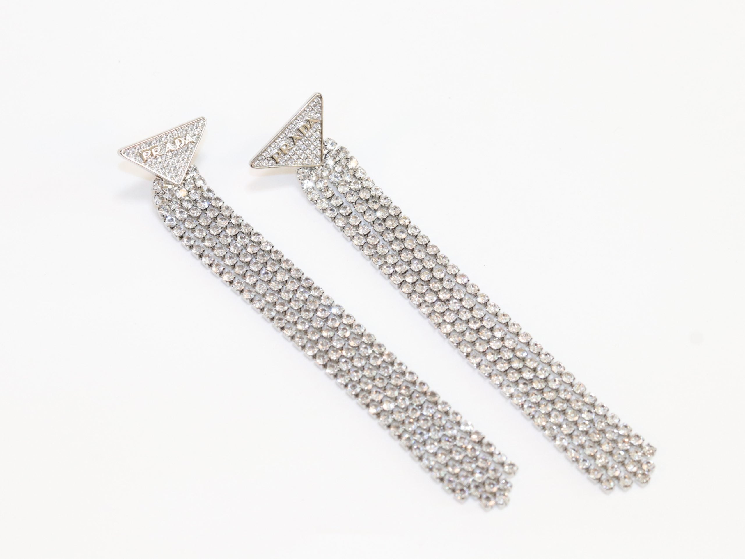 Alphabet P long dangles in platinum finish in cz