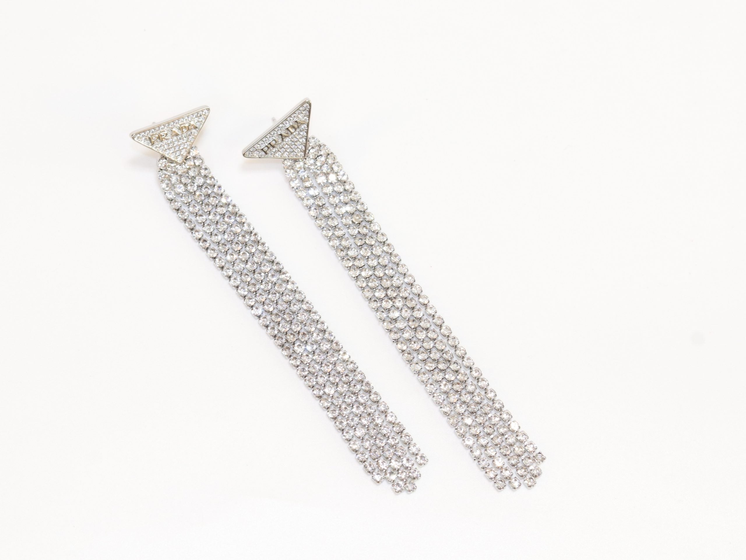 Alphabet P long dangles in platinum finish in cz