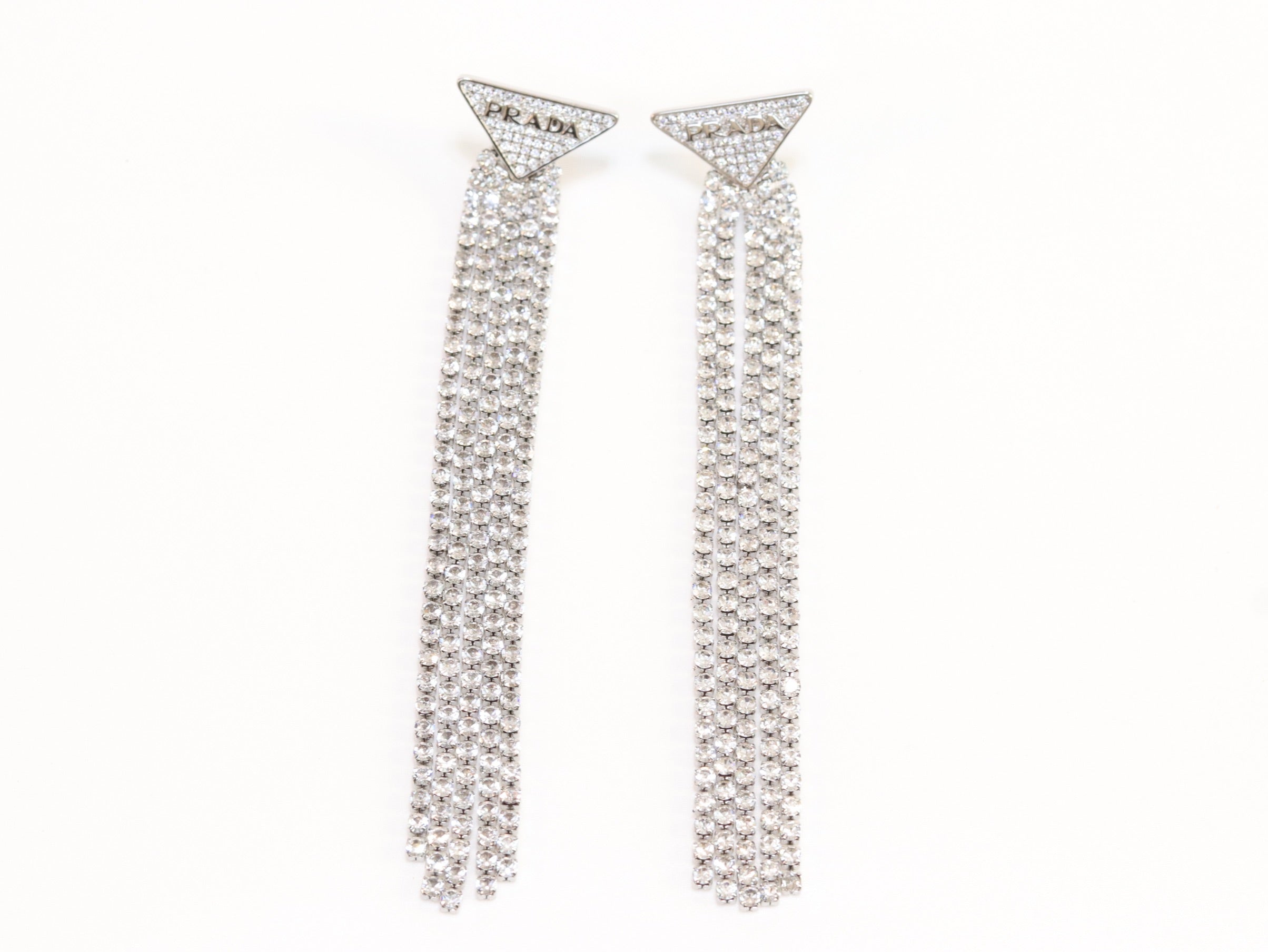 Alphabet P long dangles in platinum finish in cz