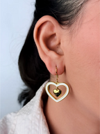 Gold and white Double Heart Drop Earrings