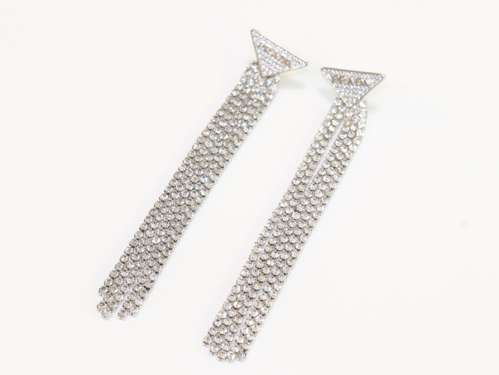 Alphabet P long dangles in platinum finish in cz