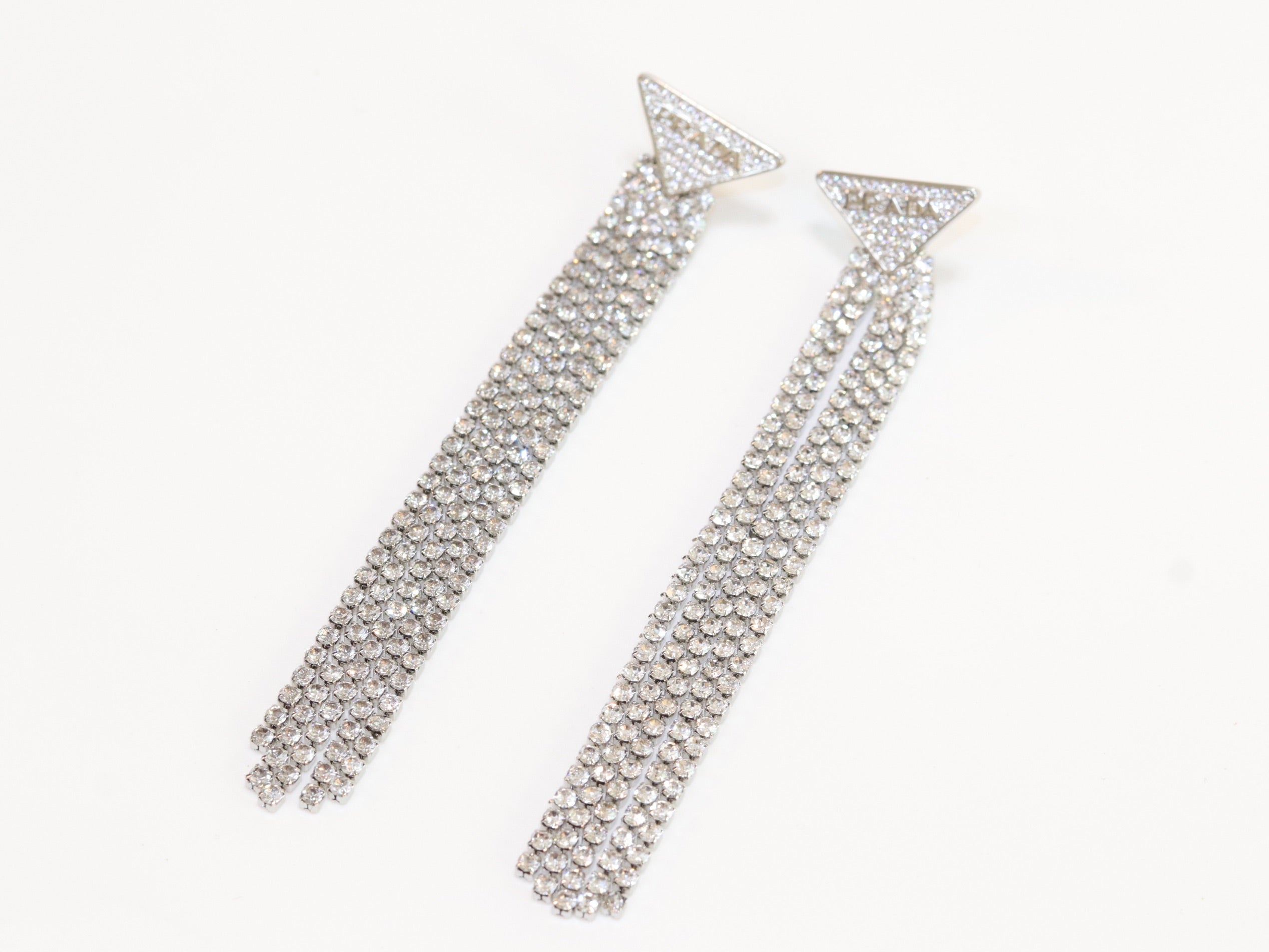 Alphabet P long dangles in platinum finish in cz