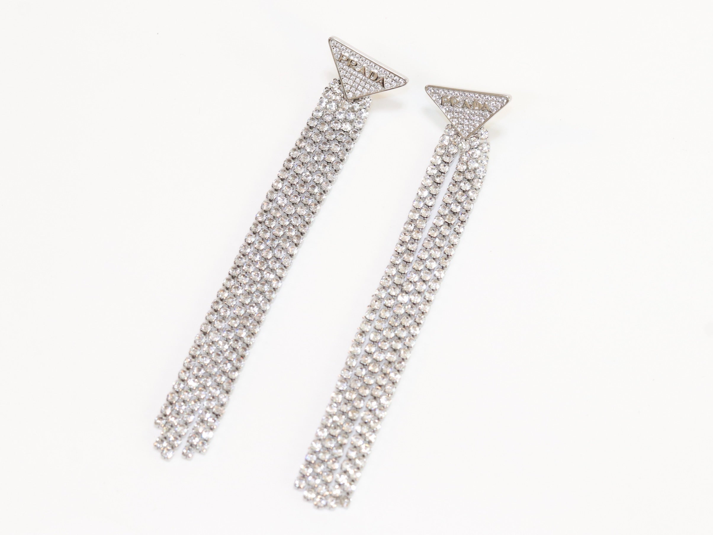 Alphabet P long dangles in platinum finish in cz