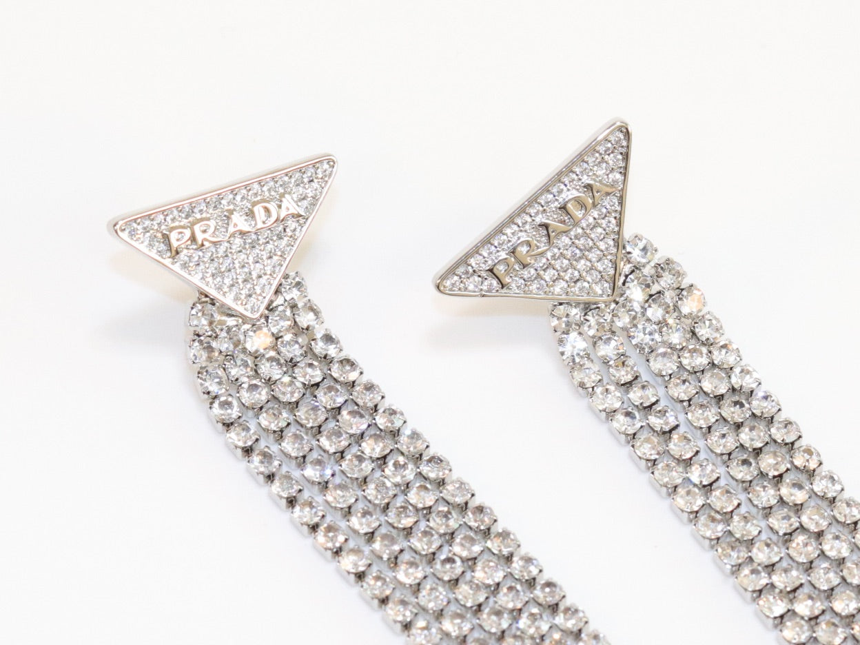 Alphabet P long dangles in platinum finish in cz
