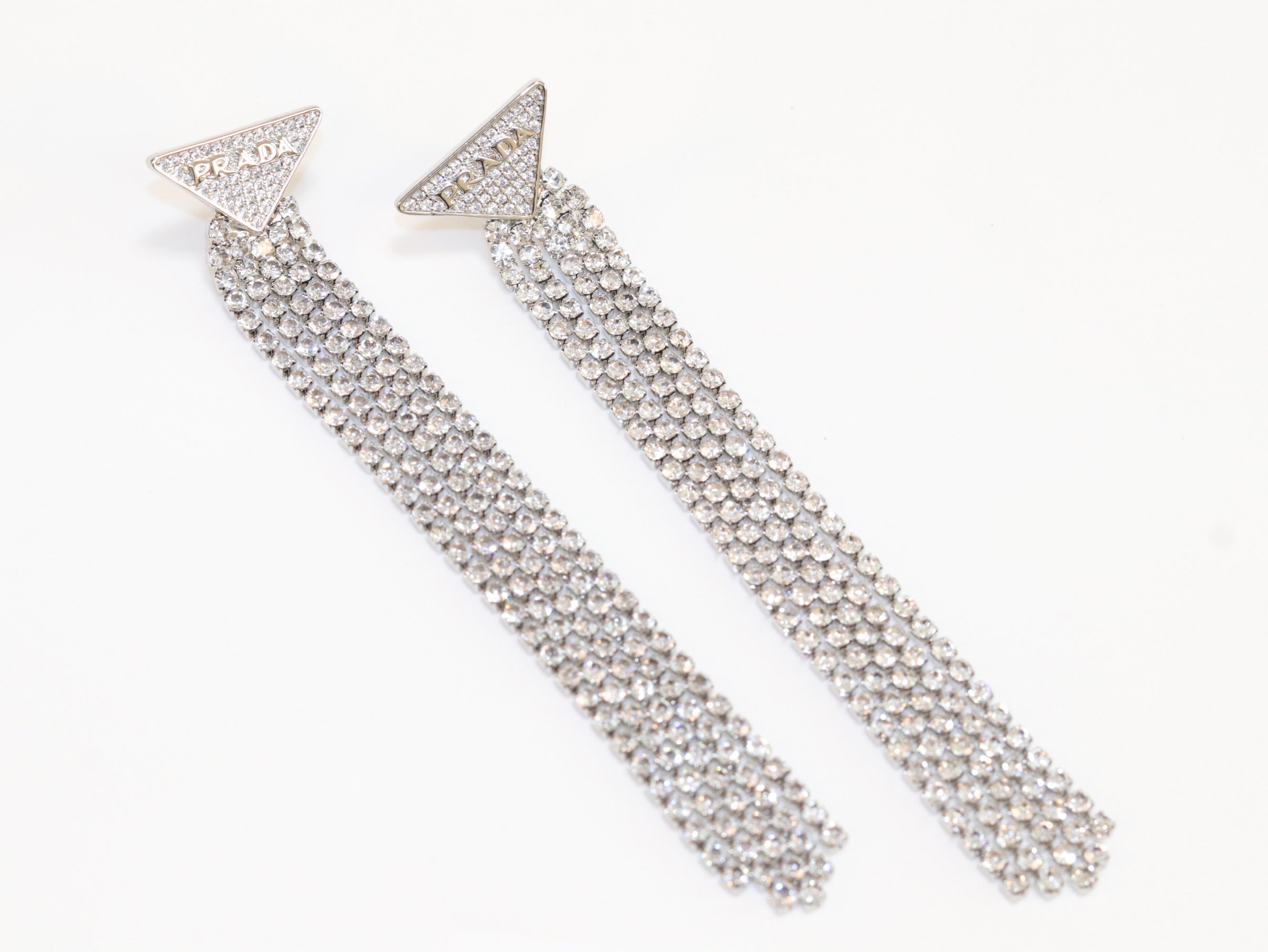 Alphabet P long dangles in platinum finish in cz