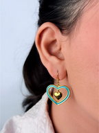 Gold and Turquoise Double Heart Drop Earrings