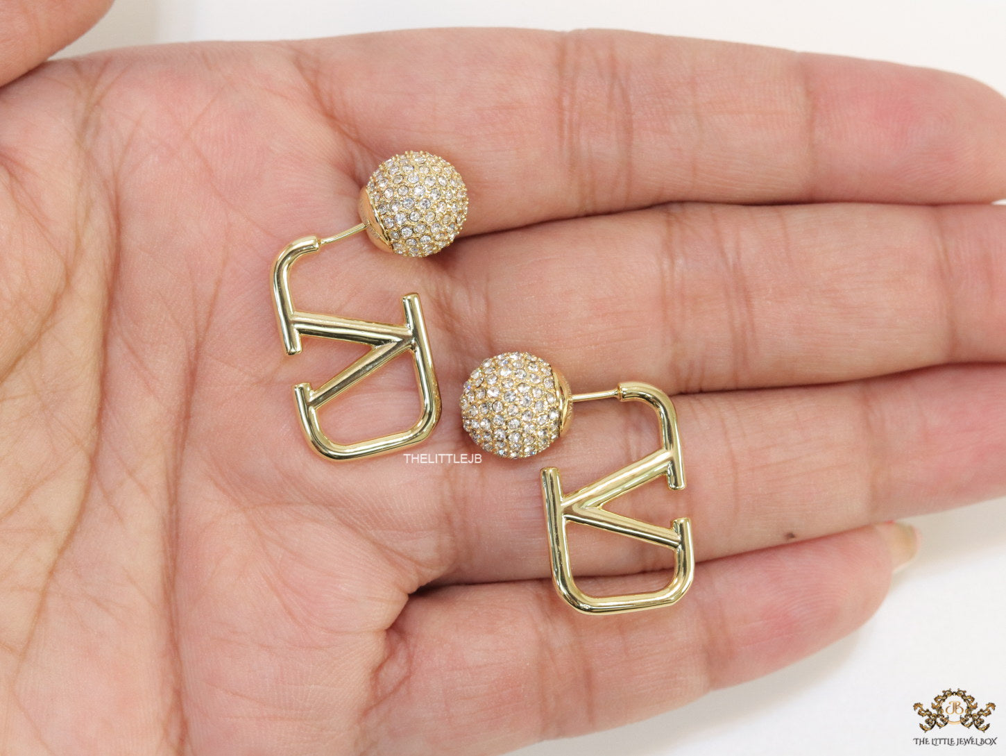 Golden alphabet V studs with cz ball