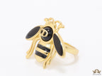 Black and golden bee open ring with alphabet