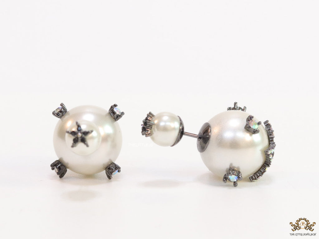 Detachable bomber pearl tops with cz and black star motifs