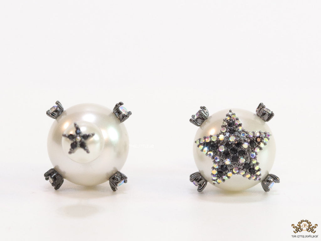 Detachable bomber pearl tops with cz and black star motifs