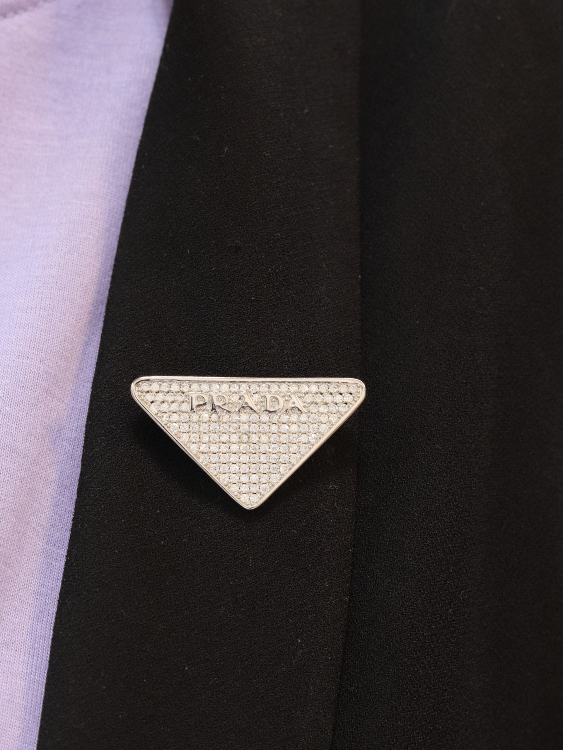 Alphabet P triangle CZ brooch in platinum finish